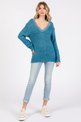 Turquoise Lace V-Neck Sweater