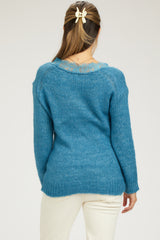 Turquoise Lace V-Neck Maternity Sweater