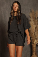 Charcoal Ribbed T-Shirt and Short Set