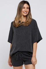 Charcoal Ribbed T-Shirt and Short Maternity Set