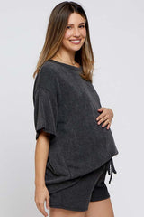 Charcoal Ribbed T-Shirt and Short Maternity Set