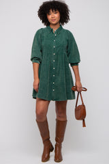 Green Corduroy Button Down Collared Dress