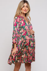 Teal Floral Button Front Tiered Maternity Dress