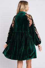 Forest Green Velvet Floral Long Sleeve Dress