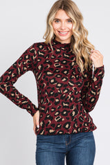 Burgundy Animal Print Mock NeckTop