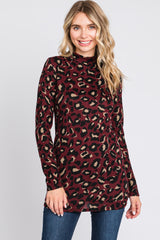 Burgundy Animal Print Mock NeckTop