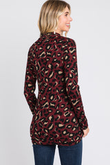 Burgundy Animal Print Mock NeckTop