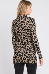 Taupe Animal Print Mock Neck Top