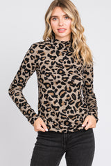 Taupe Animal Print Mock Neck Maternity Top