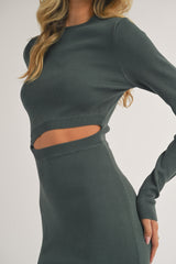 Olive Fitted Cutout Midi Dress