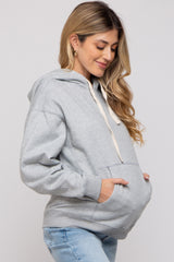 Heather Grey Basic Fleece Maternity Hoodie