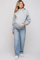 Heather Grey Basic Fleece Maternity Hoodie