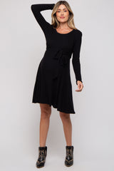 Black Soft Rib Knit Sash Tie Maternity Dress