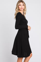 Black Soft Rib Knit Sash Tie Dress