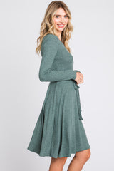 Green Soft Rib Knit Sash Tie Dress