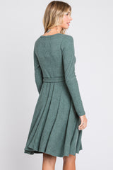 Green Soft Rib Knit Sash Tie Dress