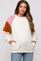 Ivory Colorblock Soft Fleece Pullover Maternity Sweater