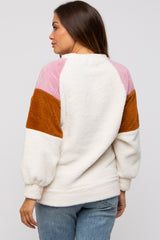 Ivory Colorblock Soft Fleece Pullover Maternity Sweater