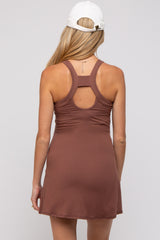 Brown Tennis Racerback Maternity Romper Dress