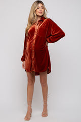 Rust Velour Button Up Long Sleeve Maternity Dress