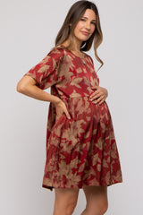 Rust Printed Short Sleeve Pocketed Maternity Dress