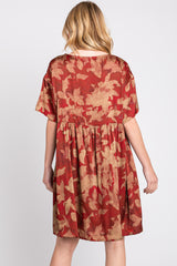 Rust Printed Short Sleeve Pocketed Dress