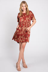 Rust Printed Short Sleeve Pocketed Maternity Dress