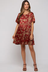 Rust Printed Short Sleeve Pocketed Maternity Dress