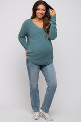 Teal Fuzzy Soft Knit Maternity Sweater