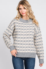 Grey Striped Open Knit Sweater