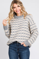 Grey Striped Open Knit Maternity Sweater