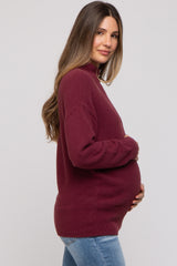 Burgundy Fuzzy Knit Mock Neck Maternity Sweater