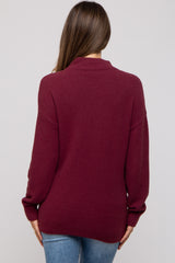 Burgundy Fuzzy Knit Mock Neck Maternity Sweater