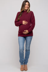 Burgundy Fuzzy Knit Mock Neck Maternity Sweater