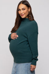 Teal Fuzzy Knit Mock Neck Maternity Sweater