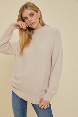 Beige Fuzzy Knit Mock Neck Maternity Sweater