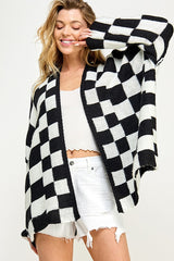 Black Checkered Print Oversized Maternity Cardigan