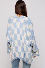 Light Blue Checkered Print Oversized Maternity Cardigan