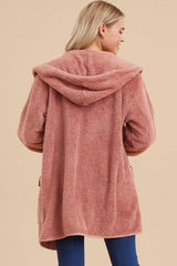 Mauve Fuzzy Knit Hooded Jacket