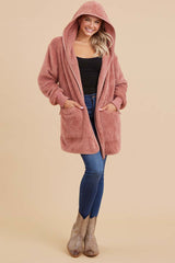 Mauve Fuzzy Knit Hooded Jacket