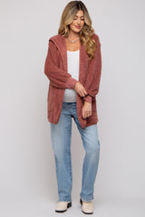 Mauve Fuzzy Knit Hooded Maternity Jacket