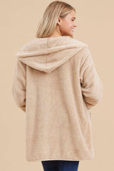 Beige Fuzzy Knit Hooded Jacket