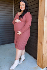 Rust Long Sleeve Knit Maternity Sweater Dress