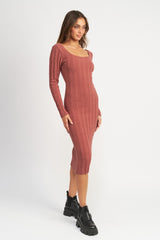 Rust Long Sleeve Knit Sweater Dress