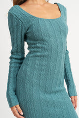 Teal Long Sleeve Knit Sweater Dress