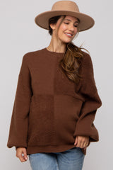 Brown Textured Checker Maternity Sweater