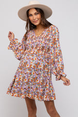 Brown Floral Smocked V-Neck Maternity Dress