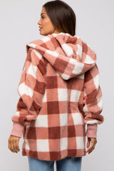 Mauve Plaid Maternity Hooded Cardigan