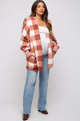 Mauve Plaid Maternity Hooded Cardigan