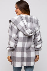 Grey Plaid Maternity Hooded Cardigan